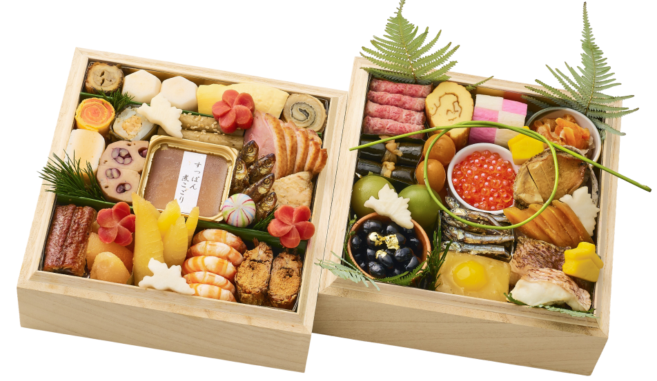 彩り豊かな京のおせち料理を詰めた三つの重箱